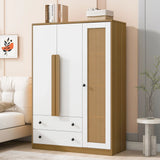 3 Doors Rattan Wardrobe Storage For Bedroom, With 2 Drawers - Furniture Home Direct