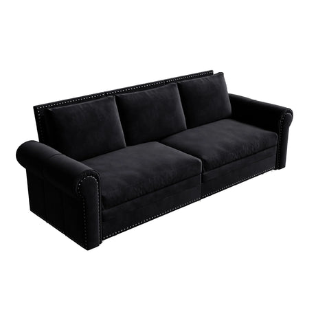 3 In 1 Convertible Sleeper Sofa With Nailhead Trim & Rolled Arm - Furniture Home Direct