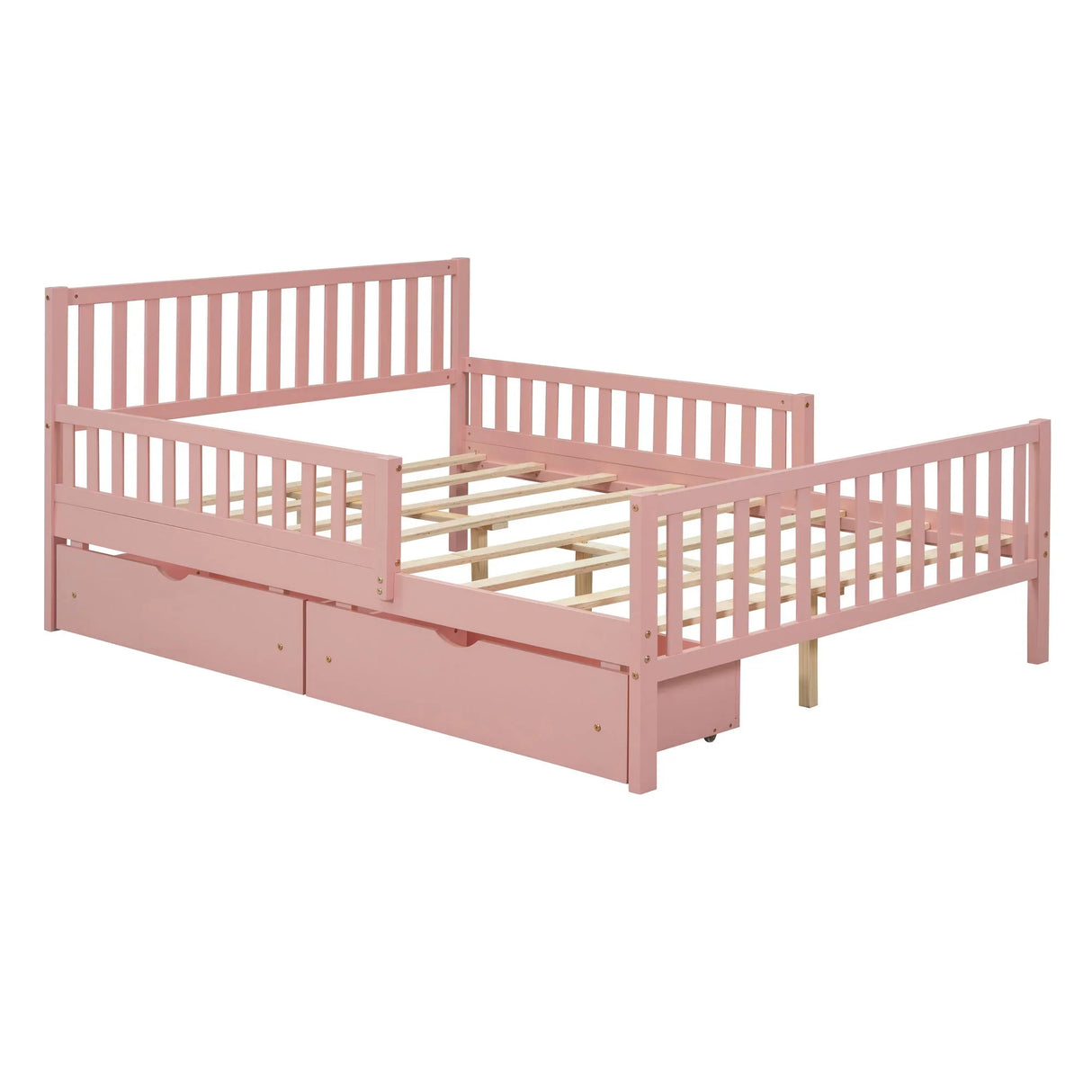 Platform Bed With Guardrails On Both Sides And 2 Storage Drawers - Furniture Home Direct