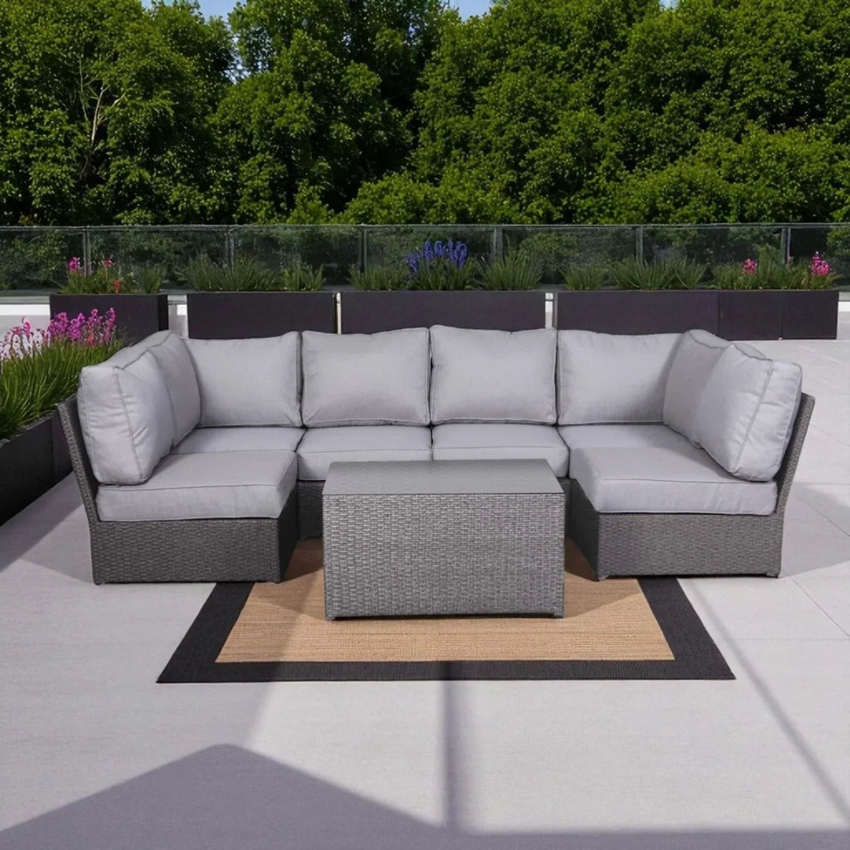 Comfortable Modern Patio Rattan Sectional Set With Cushions - Furniture Home Direct