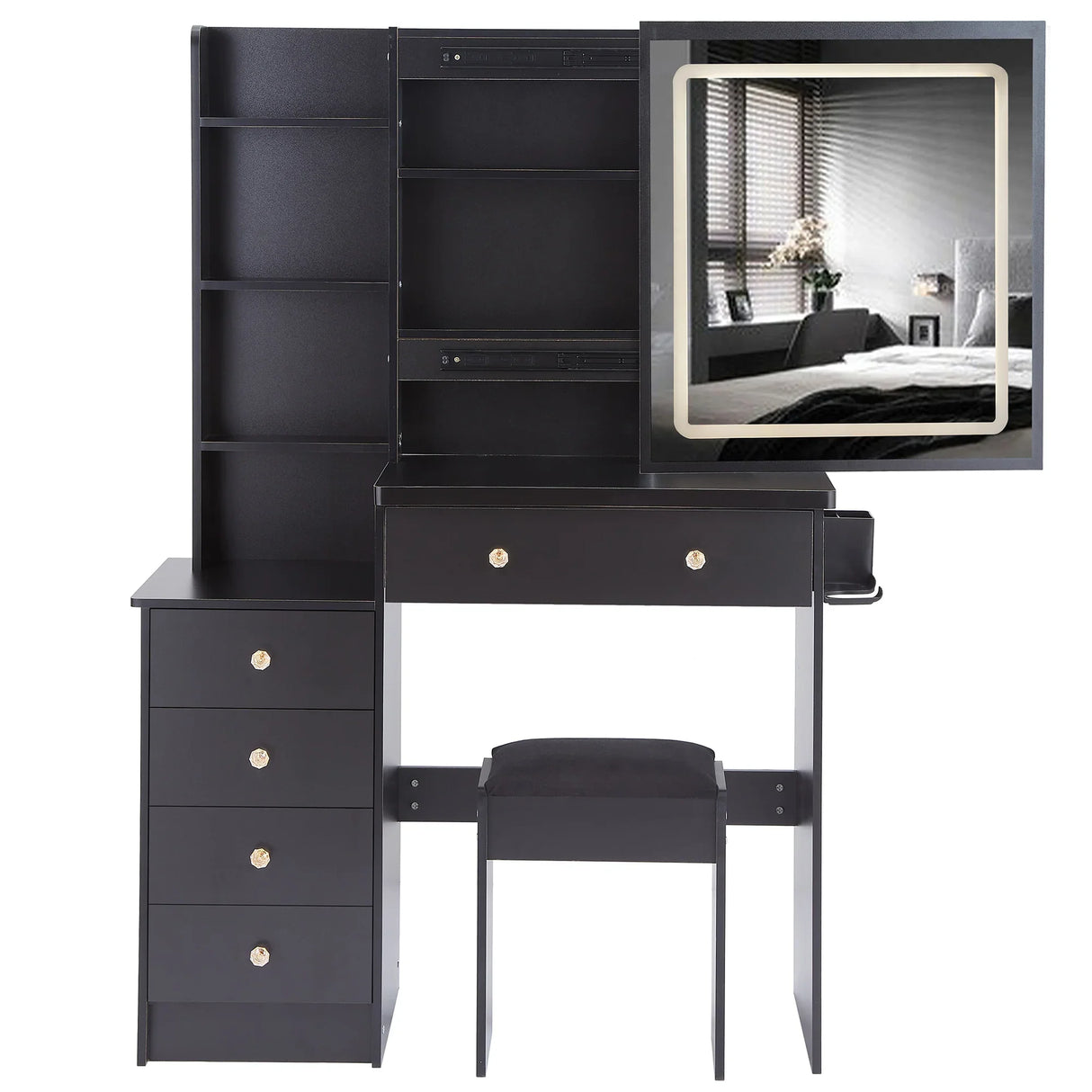 Vanity Table with Cushioned Stool Modern Finish Black - Furniture Home Direct