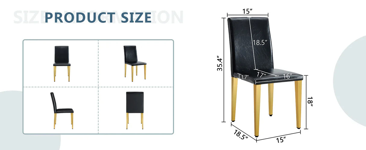 Dining Chairs Four Modern PU Leather Gold Legs Black - Furniture Home Direct