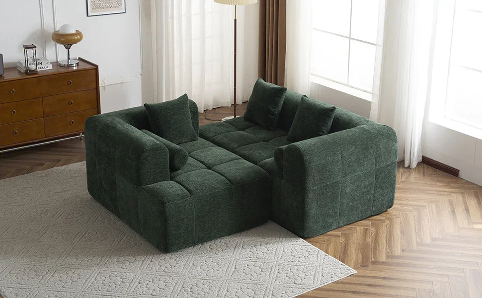 Sectional Sofa Modular Tufted Chenille Upholstery Green - Furniture Home Direct