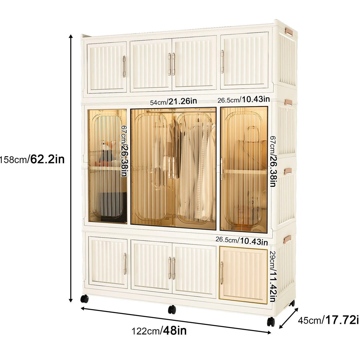 Portable Wardrobe Closet Storage Organizer With 12 Magnetic Doors, 12 Cubes & Hanging Rod - White - Furniture Home Direct