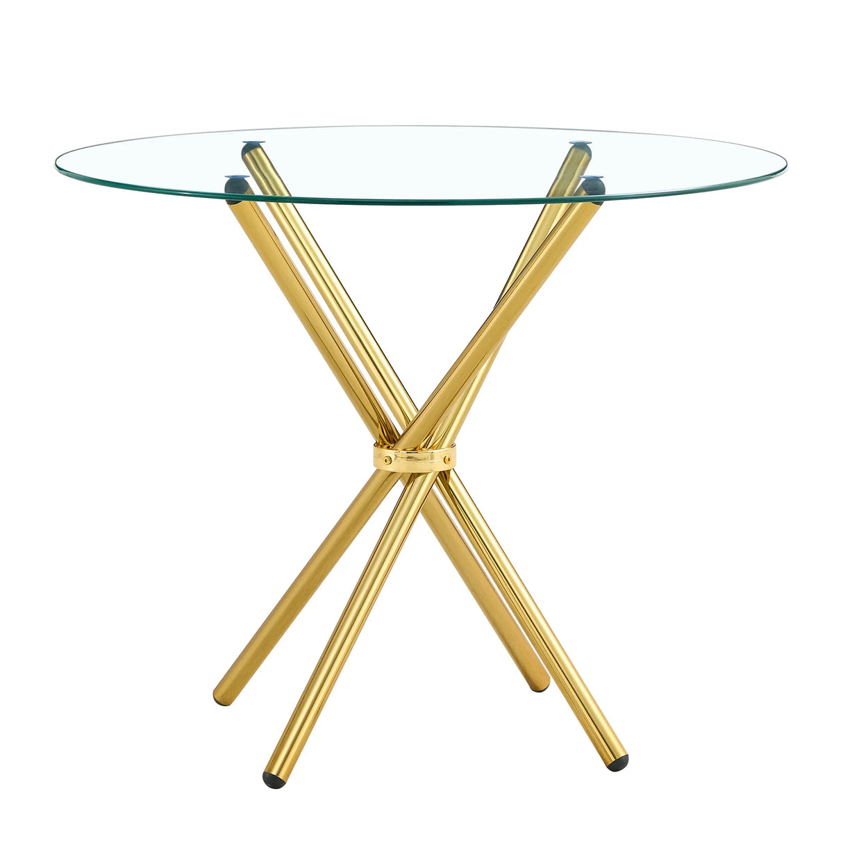 Dining Table Round Glass Top With Gleaming Golden Base Gold - Furniture Home Direct