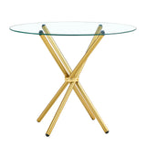 Dining Table Round Glass Top With Gleaming Golden Base Gold - Furniture Home Direct