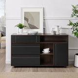 Contemporary Detailed Door Sideboard With Open Storage - Furniture Home Direct