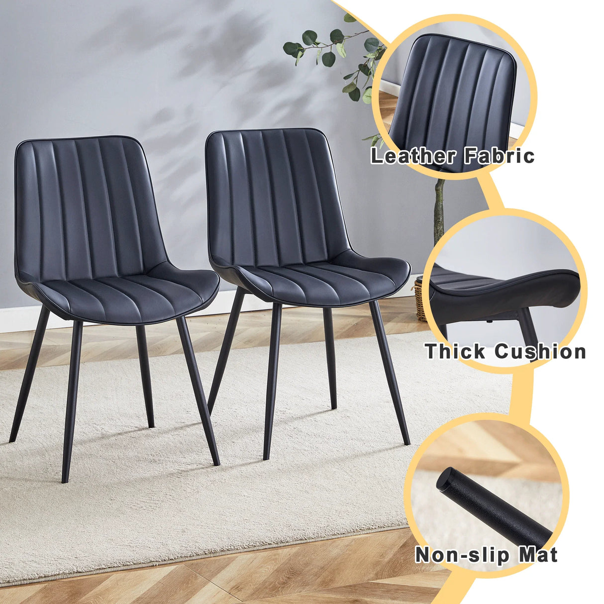 Dining Chairs With PU Leather Upholstery Metal Legs Black - Furniture Home Direct