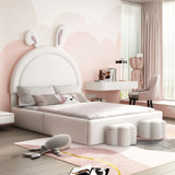 Rabbit-Shaped Bed for Kids Upholstered Full-Size White - Furniture Home Direct