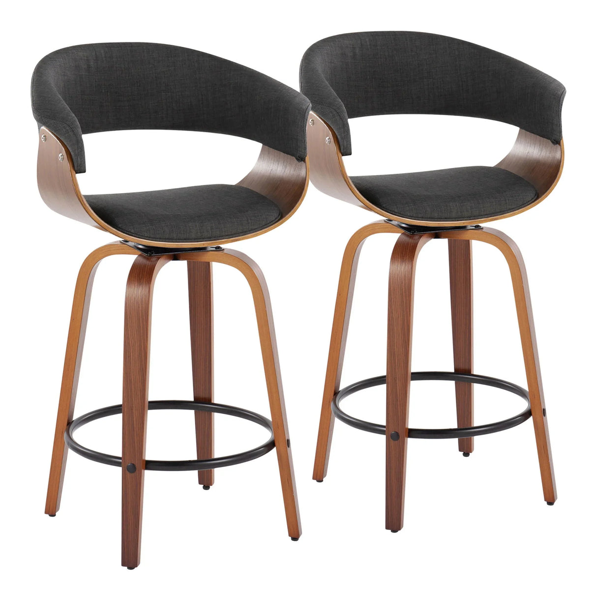 Vintage Mod - Mid Century Modern Fixed Height Counter Stool & Swivel With Round Footrest (Set of 2) - Furniture Home Direct