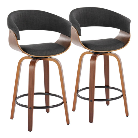Vintage Mod - Mid Century Modern Fixed Height Counter Stool & Swivel With Round Footrest (Set of 2) - Furniture Home Direct