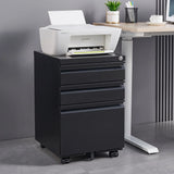 Contemporary Black 3 Drawer Mobile Filing Cabinet With Lock, Metal Office Storage For Legal / Letter Size - Furniture Home Direct