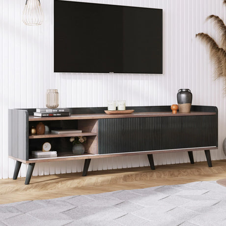 Mid Century TV Stand With 2 Storage Compartments For Tvs Up To 70'' - Dark Coffee / Black - Furniture Home Direct