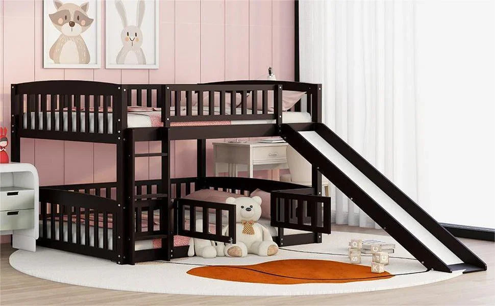 Low Bunk Bed With Slide, Fence And Ladder - Furniture Home Direct