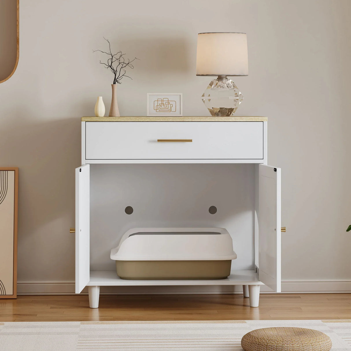Accent Cabinet With Drawer - White / Light Brown - Furniture Home Direct