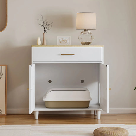 Accent Cabinet With Drawer - White / Light Brown - Furniture Home Direct
