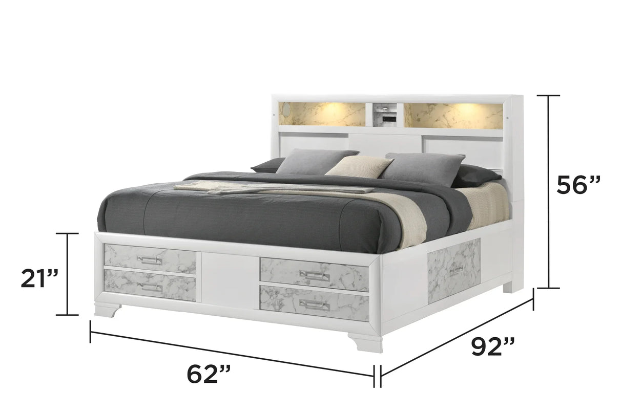 Bedroom Set 5 Piece Modern Queen Bed Dresser White - Furniture Home Direct