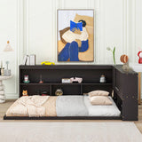Floor Bed With L-Shaped Bookcases, Sliding Doors, Without Slats - Furniture Home Direct