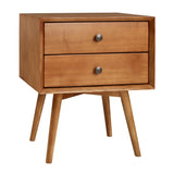 Mid Century Modern Double Drawer Nightstand - Caramel - Furniture Home Direct