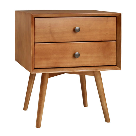 Mid Century Modern Double Drawer Nightstand - Caramel - Furniture Home Direct