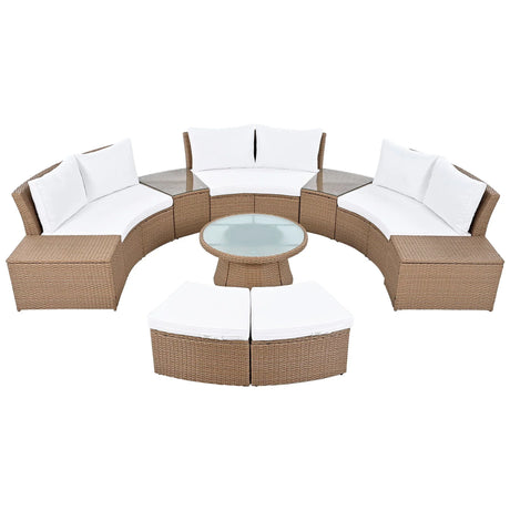 10 Piece Outdoor Sectional Half Round Patio Rattan Sofa Set - Furniture Home Direct