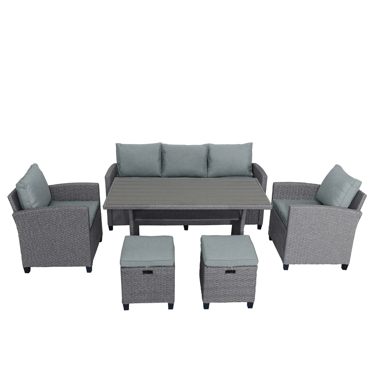 6-Piece Outdoor Wicker Set - Gray - Furniture Home Direct