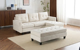 Sleeper Sectional Chenille L Shaped With Chaise Beige - Furniture Home Direct