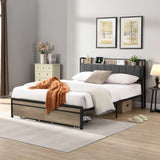 Modern Platform Bed Frame With Upholstered Storage Headboard, USB Ports - Furniture Home Direct