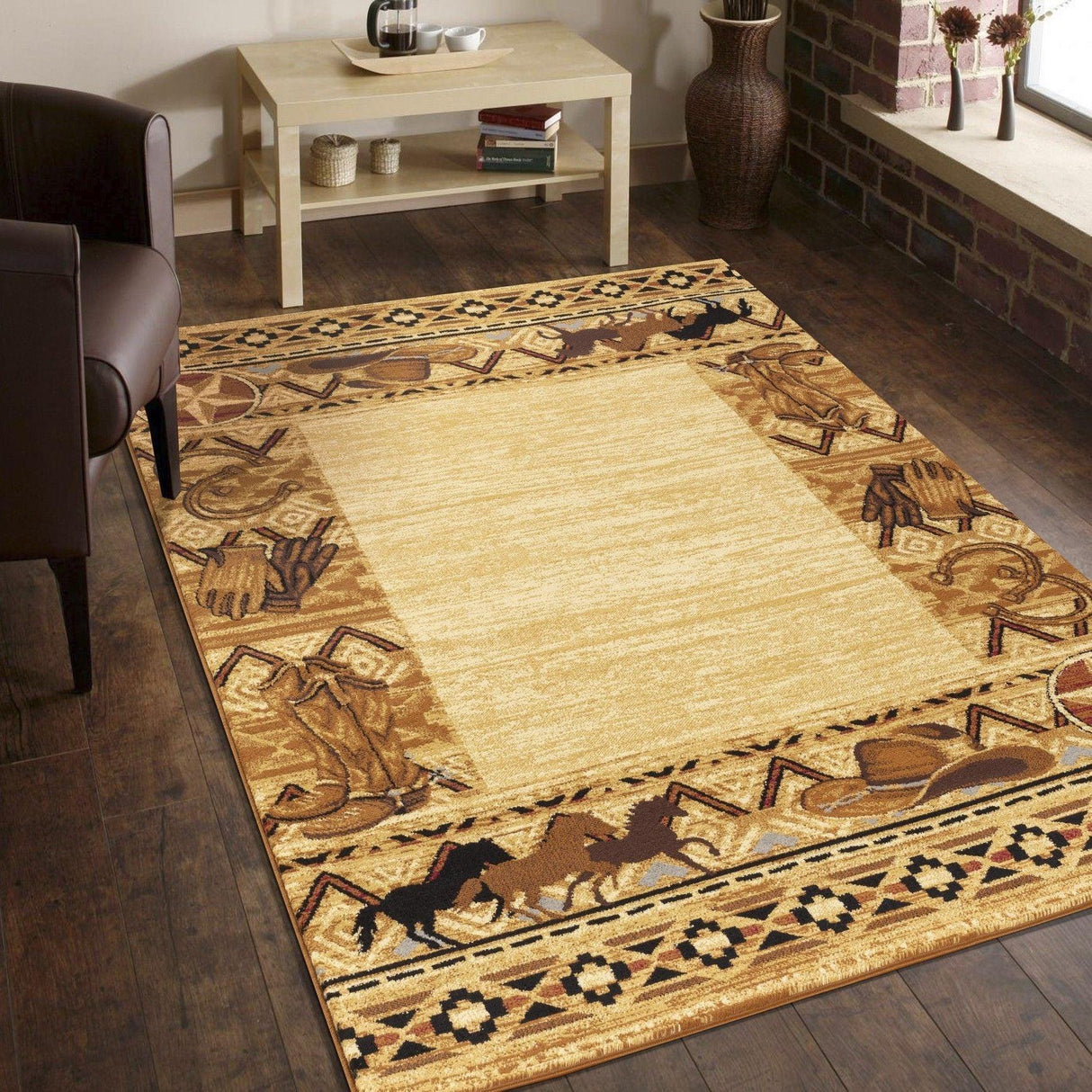Tribes - 5'3" X 7'3" Southwest Area Rug Polypropylene - Beige - Furniture Home Direct