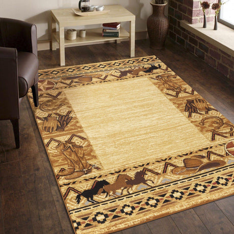 Tribes - 5'3" X 7'3" Southwest Area Rug Polypropylene - Beige - Furniture Home Direct