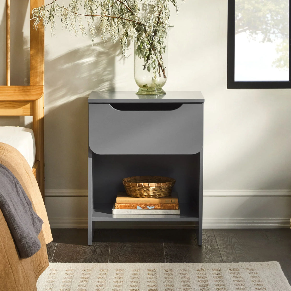 Modern Minimalist 1 Drawer Nightstand With Cubby - Furniture Home Direct