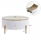 Round Coffee Table with Drawers and Gold Accents White - Furniture Home Direct