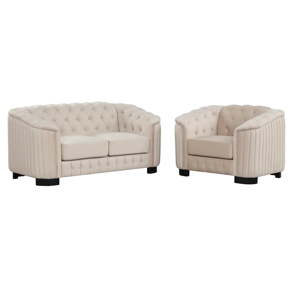 Modern 3-Piece Velvet Upholstered Living Room Set Including Sofa, Love Seat and Chair, Beige - Furniture Home Direct