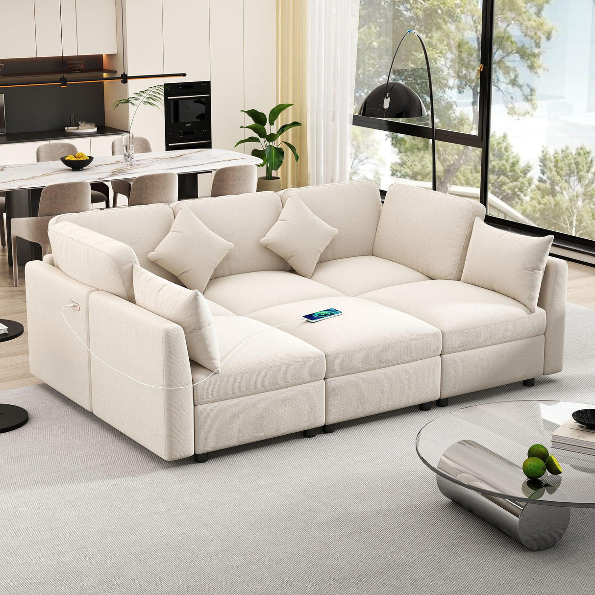 Sectional Sofa Modular U-Shaped With Ottoman & USB Ports - Furniture Home Direct