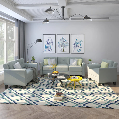 Tufted 3 Piece Living room Set Sofa, love Seat and Chair - Foam Green - Furniture Home Direct