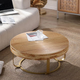 Coffee Table Round Carved Sunburst Top Natural Gold - Furniture Home Direct