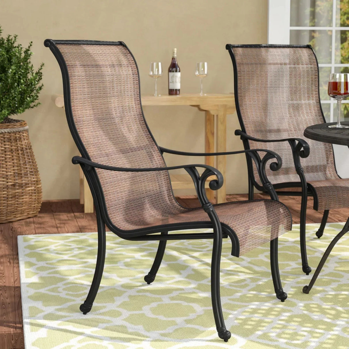 Patio Outdoor Sling Patio Chairs With Aluminum Frame, All-Weather Furniture (Set of 2) - Bronze - Furniture Home Direct