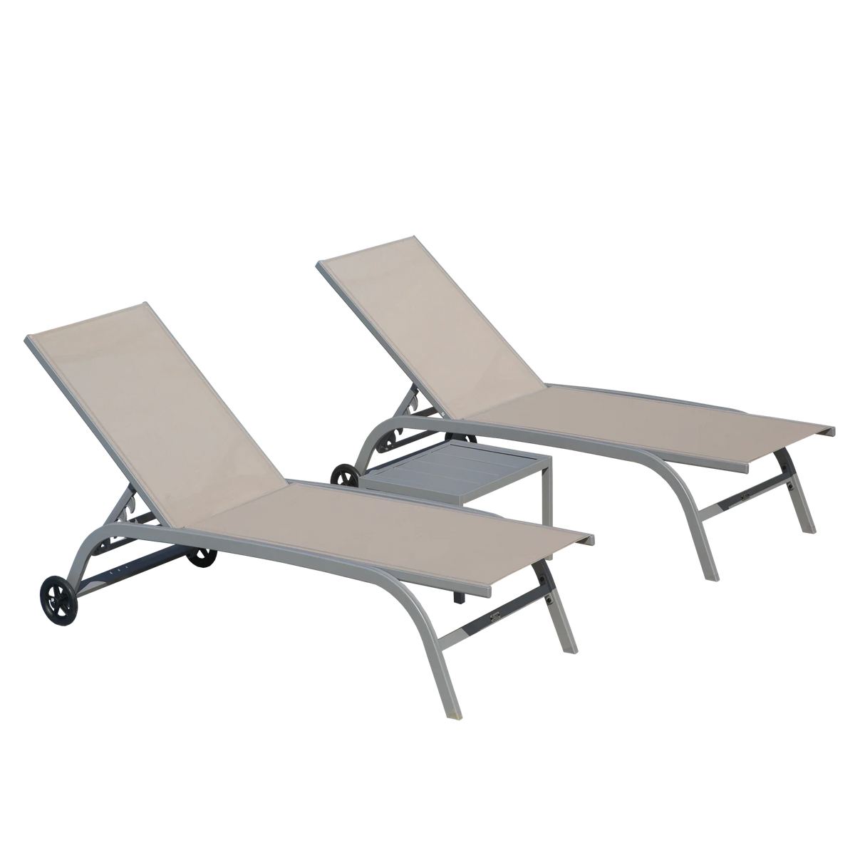 Outdoor Chaise Lounge Set With Adjustable Backrest Khaki - Furniture Home Direct