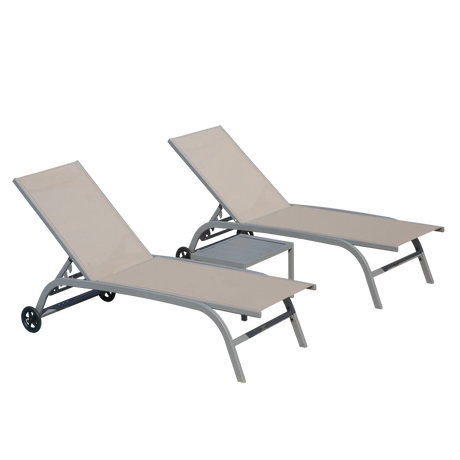 Outdoor Chaise Lounge Set With Adjustable Backrest Khaki - Furniture Home Direct