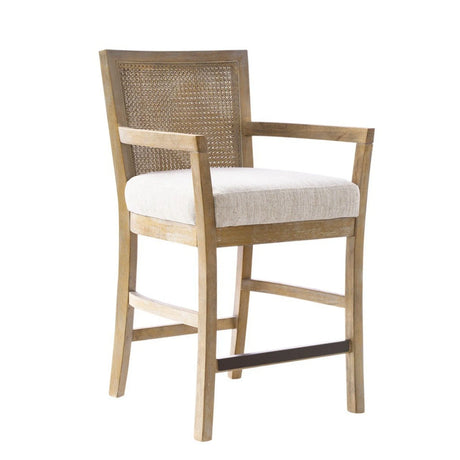 Cane Back Counter Stool With Upholstered Seat - Cream / Reclaimed Natural - Furniture Home Direct