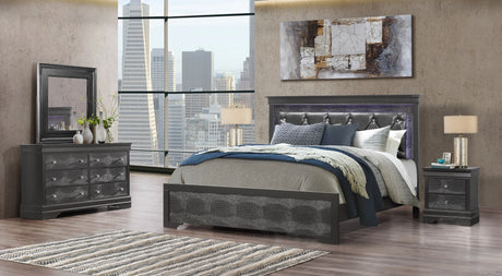 Queen Bedroom Set Modern Solid Wood 5 Piece Metallic Gray - Furniture Home Direct