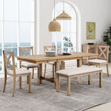 Topmax - 6 Piece Farmhouse Extendable Dining Table With Footrest, 4 Upholstered Dining Chairs And Dining Bench, Two 11" Removable Leaf - Furniture Home Direct