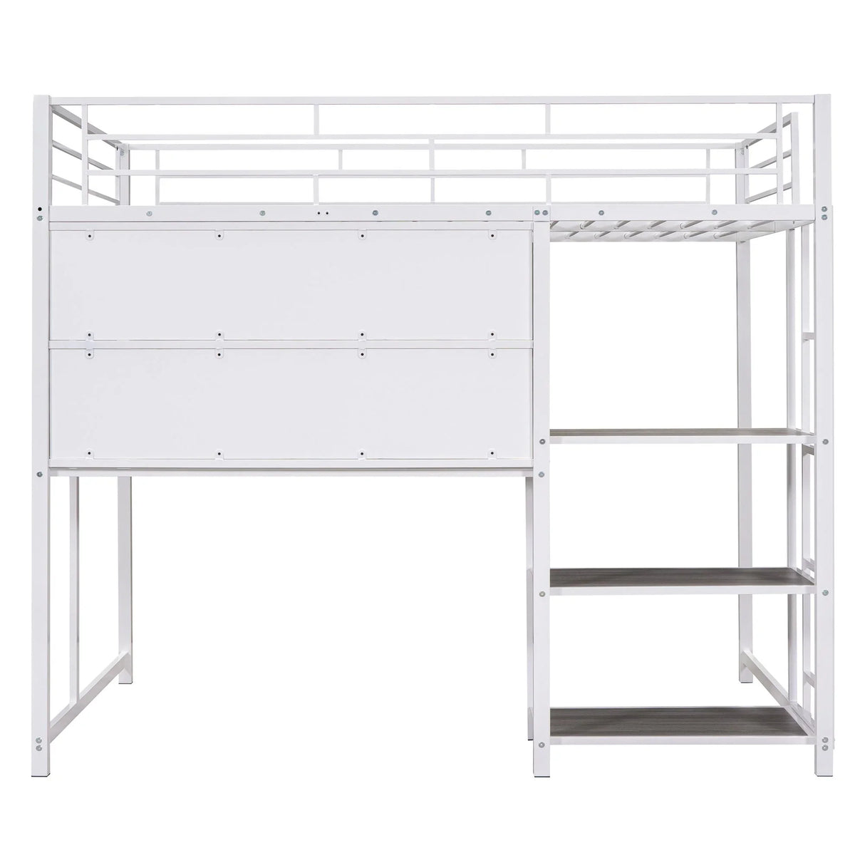 Metal Loft Bed With Desk, 3 Shelves And Ladder - Furniture Home Direct