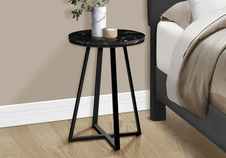 Round Marble Look, Contemporary & Modern Side Table - Black - Furniture Home Direct