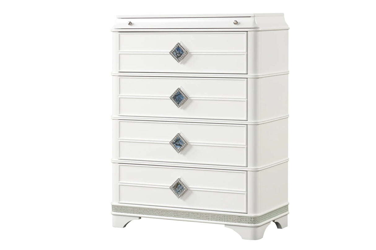 Bedroom Set Modern Upholstered Bed Dresser Mirror White - Furniture Home Direct