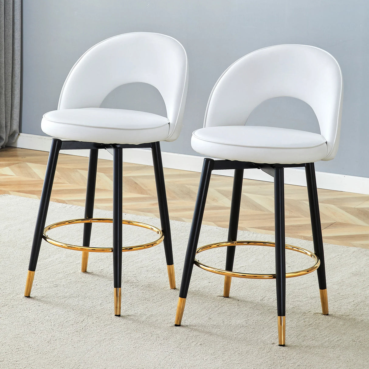 Counter Height Stools Upholstered Gold Footrest White - Furniture Home Direct
