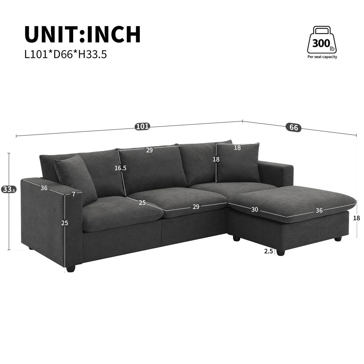 Modern Sectional Sofa, L-Shaped Couch Set With 2 Free Pillows, 4-Seat Polyester Fabric Couch Set With Convertible Ottoman For Living Room, Apartment, Office - Furniture Home Direct