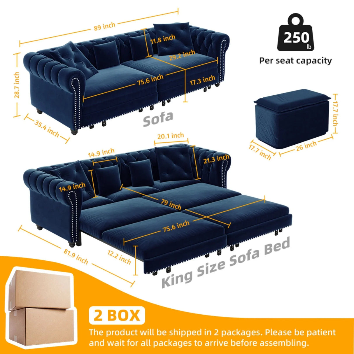 3 In 1 Pull Out Convertible Sleeper Sofa Bed - Furniture Home Direct
