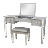 Mirrored Vanity Desk With Drawers And Stool, Flip Up Dressing Table Set For Makeup Room - Furniture Home Direct
