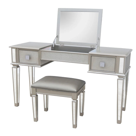 Mirrored Vanity Desk With Drawers And Stool, Flip Up Dressing Table Set For Makeup Room - Furniture Home Direct
